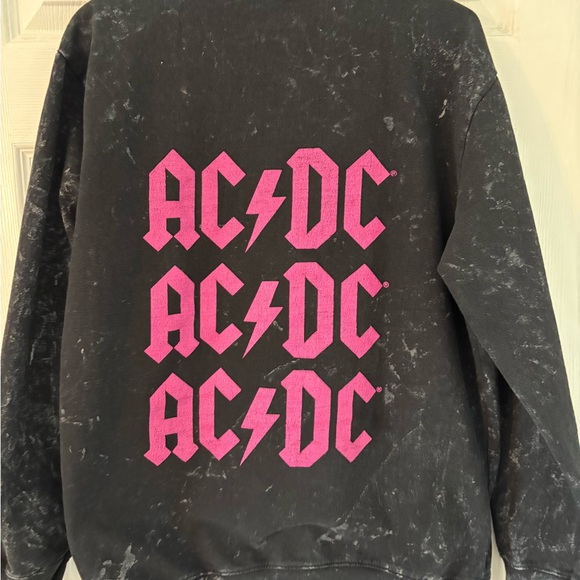 AC/DC Tops - AC/DC Acid Wash Pink Lightning Bolt Graphic Sweatshirt L